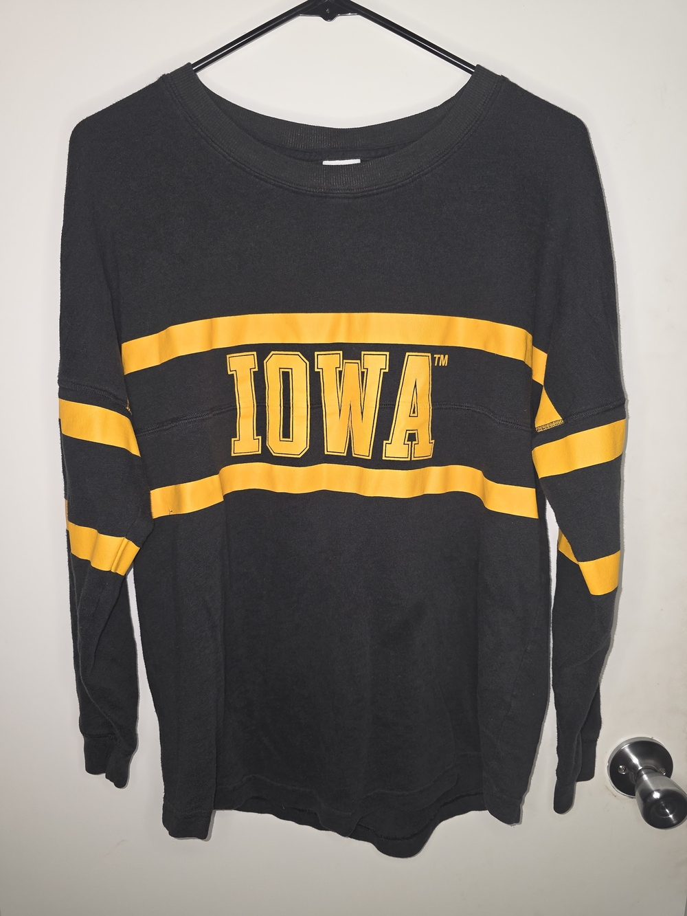 PINK Victoria's Secret Black Crewneck with Gold IOWA Stripes